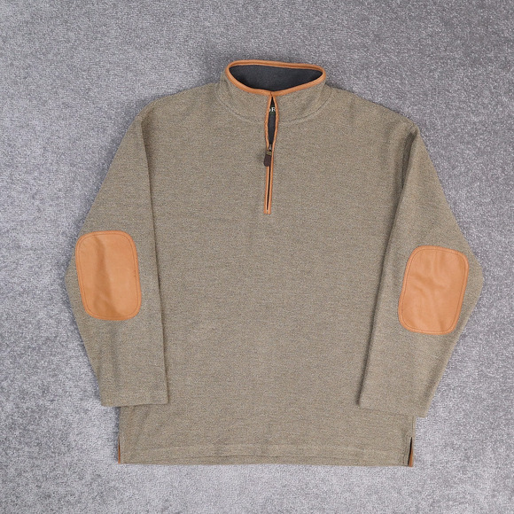 Orvis Simoon Tweed Elbow Pads Large Beige Long Sleeve 1/4 Zip Sweatshirt - Picture 1 of 9